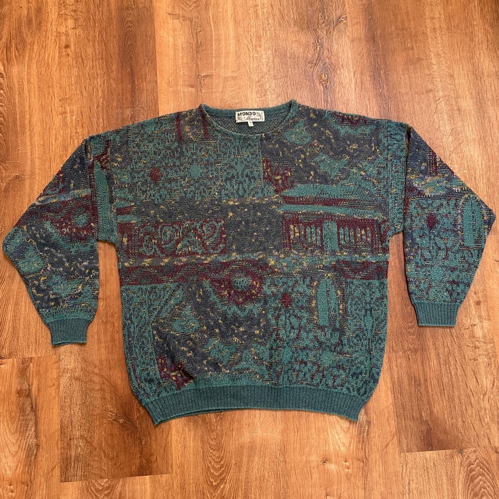 VTG‎ Mondo Di Marco Italy Mens Knit Sweater Size Medium Hip Hop Biggie Abstract